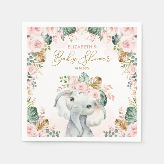 Cute Pink Blush Tropisch Elephant Baby shower Servet (Voorkant)