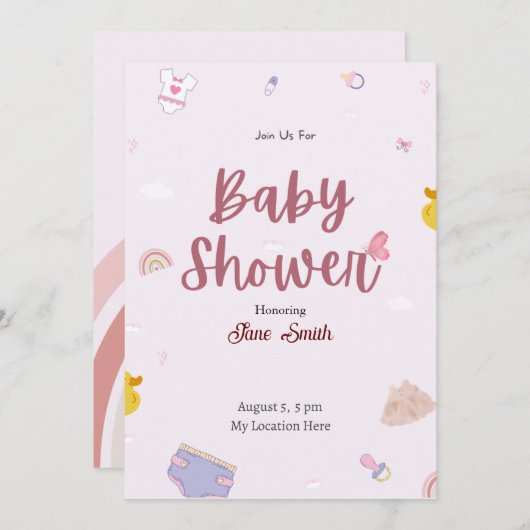 Cute Pink Boho Baby shower Kaart (Voorkant / Achterkant)