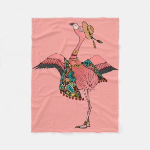 Cute Pink Boho Flamingo Girl's Bedroom Decor Fleece Deken