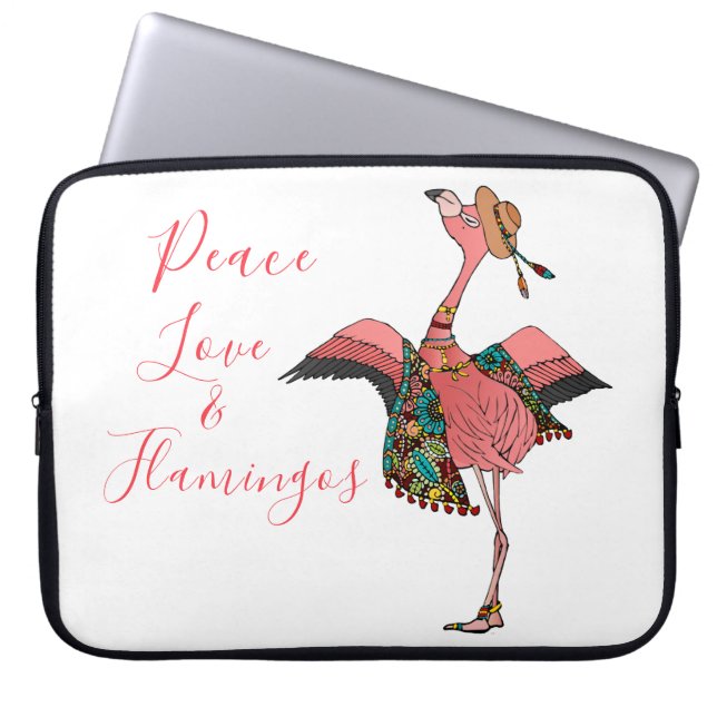 Cute Pink Boho Flamingo Peace Love and Flamingos Laptop Sleeve (Voorkant)