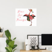 Cute Pink Boho Peace Love and Flamingos Inspiratin Poster (Thuiskantoor)