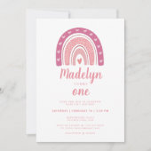 Cute Pink Boho Rainbow First Birthday Kaart (Voorkant)