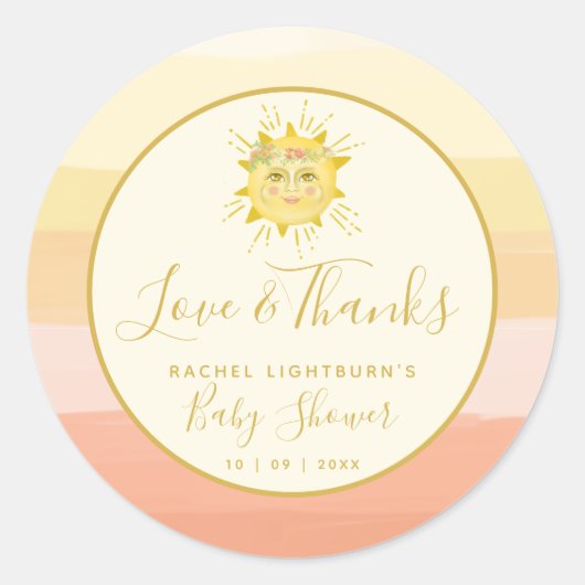 Cute Pink Boho Rainbow Ray van Sunshine Baby showe Ronde Sticker (Voorkant)