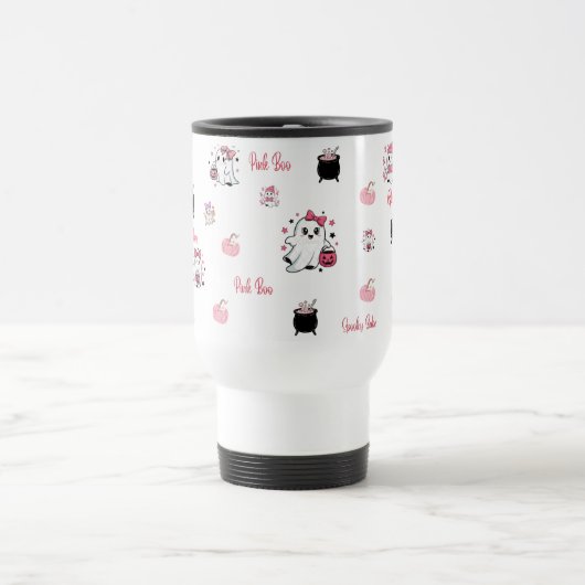 Cute Pink Boo Ghost Travel Mug | Reisbeker (Center)
