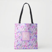 Cute Pink Botanical Leaf Girls Monogram Tote Bag (Voorkant)
