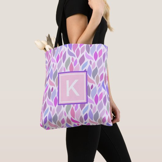 Cute Pink Botanical Leaf Girls Monogram Tote Bag (Dichtbij)