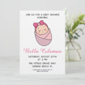 cute pink bow baby shower invitation kaart (Staand voorkant)