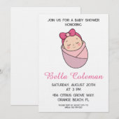 cute pink bow baby shower invitation kaart (Voorkant / Achterkant)