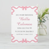 cute pink bow baby shower invitation kaart (Staand voorkant)