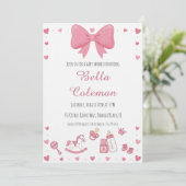 cute pink bow baby shower invitation kaart (Staand voorkant)