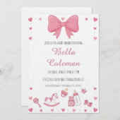 cute pink bow baby shower invitation kaart (Voorkant / Achterkant)
