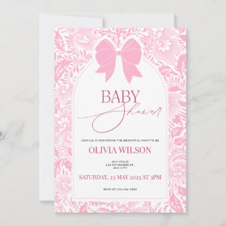 Cute Pink Bow Baby Shower Invitation Notitiekaartje