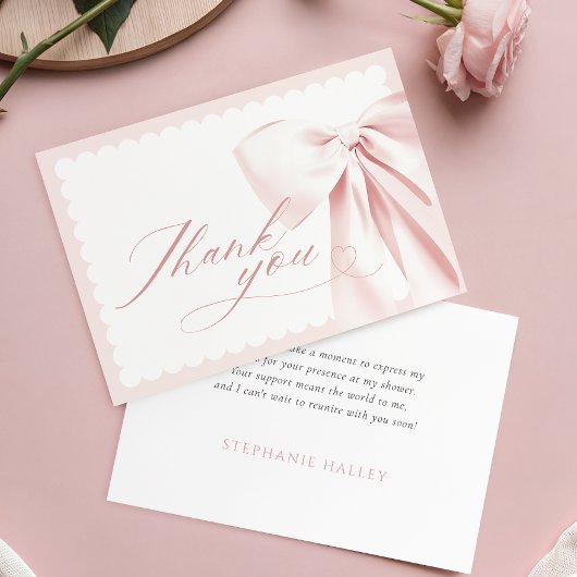 Cute Pink Bow Baby Shower Thank You Card Bedankkaart