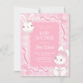 Cute pink bow bunny baby shower kaart (Voorkant)