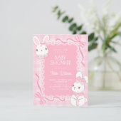 Cute pink bow bunny baby shower kaart (Staand voorkant)