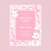 Cute pink bow bunny birthday kaart