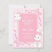 Cute pink bow bunny birthday kaart (Voorkant)