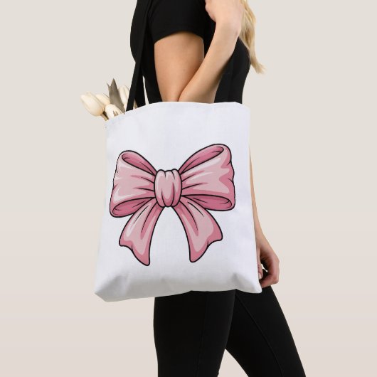 Cute Pink Bow Coquette Aesthetic Canvas Tote Bag (Dichtbij)