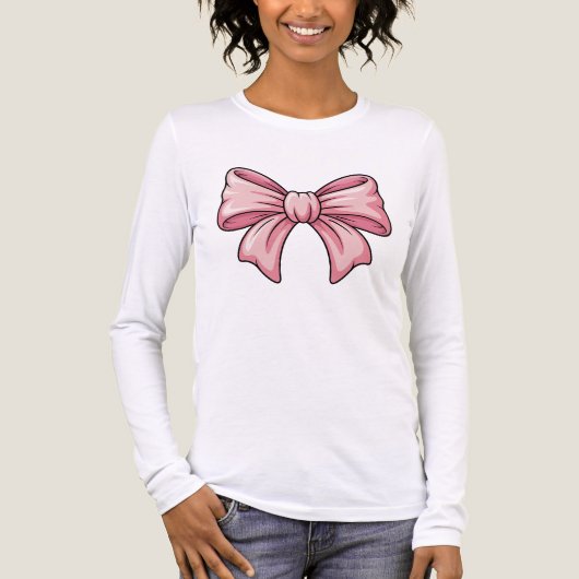 Cute Pink Bow Coquette Aesthetic Long Sleeve  Tri-Blend Shirt (Voorkant volledig)
