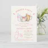 Cute Pink Bow Diaper Beer Baby Shower Kaart (Staand voorkant)