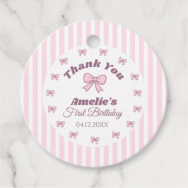 Cute Pink Bow First Birthday  Bedankjes Labels