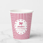 Cute Pink Bow First Birthday  Papieren Bekers (Voorkant)