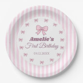 Cute Pink Bow First Birthday  Papieren Bordje (Voorkant)