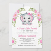 Cute Pink Bow Floral Elephant Baby Shower Kaart (Voorkant)