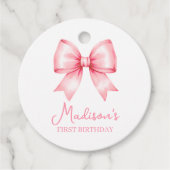 Cute Pink Bow Girl First Birthday Bedankjes Labels (Voorkant)
