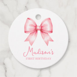 Cute Pink Bow Girl First Birthday Bedankjes Labels
