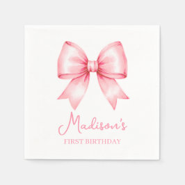 Cute Pink Bow Girl First Birthday Servet