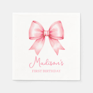 Cute Pink Bow Girl First Birthday Servet