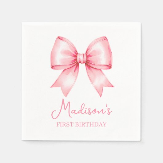 Cute Pink Bow Girl First Birthday Servet (Voorkant)
