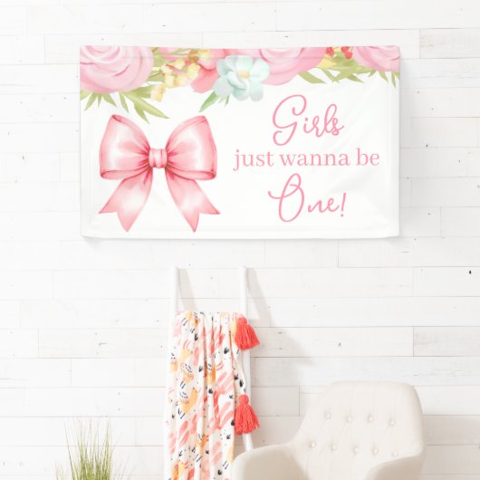 Cute Pink Bow Girl First Birthday Spandoek (Insitu)