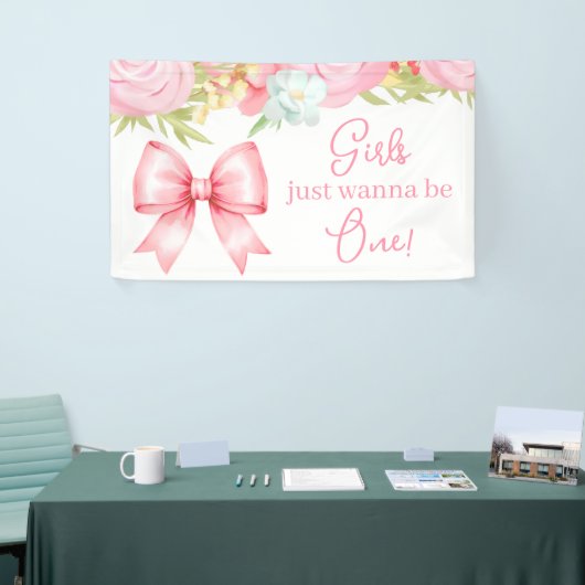 Cute Pink Bow Girl First Birthday Spandoek (Beurs)