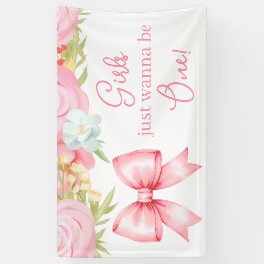 Cute Pink Bow Girl First Birthday Spandoek (Verticaal)