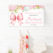 Cute Pink Bow Girl First Birthday Spandoek (Insitu)