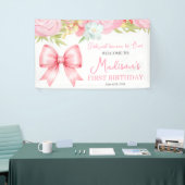 Cute Pink Bow Girl First Birthday Spandoek (Beurs)