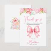 Cute Pink Bow Girl First Birthday Thank You Card Bedankkaart (Voorkant / Achterkant)