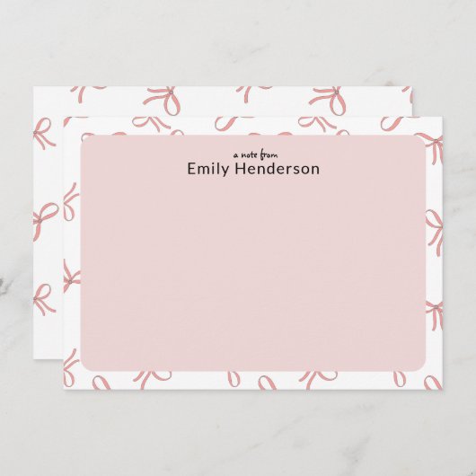 Cute Pink Bow Girly Coquette Bow Frame Notitiekaartje (Voorkant / Achterkant)