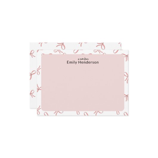 Cute Pink Bow Girly Coquette Bow Frame Notitiekaartje (Voorkant / Achterkant in situ)