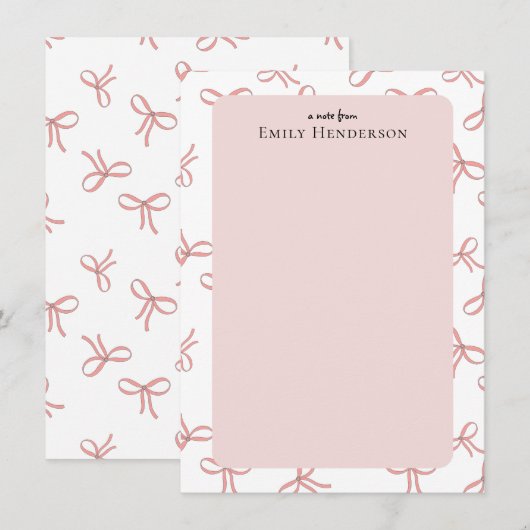 Cute Pink Bow Girly Coquette Frame  Notitiekaartje (Voorkant / Achterkant)