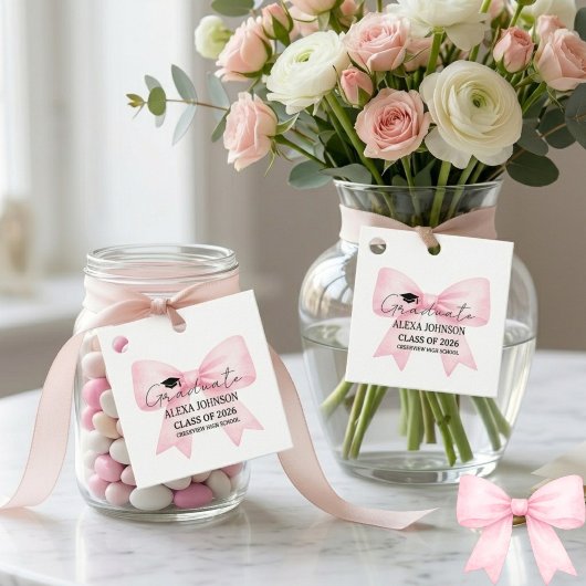 Cute Pink Bow Graduation Cap Graduate Bedankjes Labels