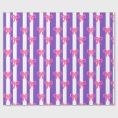 Cute Pink Bow Purple Stripe Pattern Girly Cadeaupapier (Vlak)