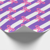 Cute Pink Bow Purple Stripe Pattern Girly Cadeaupapier (Hoek)