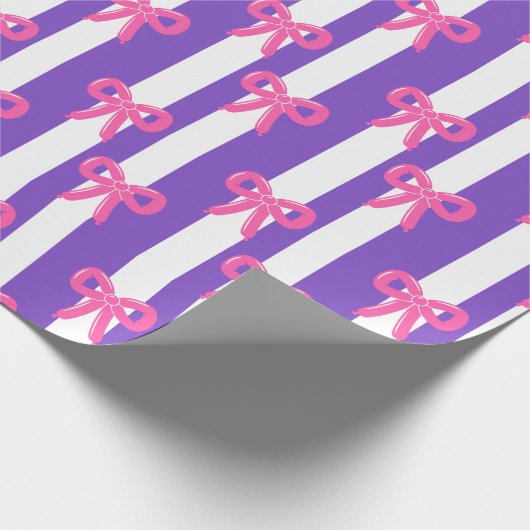 Cute Pink Bow Purple Stripe Pattern Girly Cadeaupapier (Hoek)