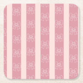 Cute Pink Bow Stripe Pattern – Girly Aesthetic Kartonnen Onderzetters (Voorkant)