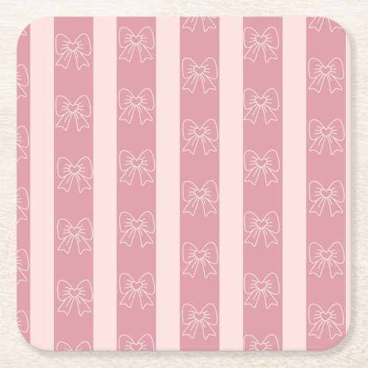 Cute Pink Bow Stripe Pattern – Girly Aesthetic Kartonnen Onderzetters (Voorkant)