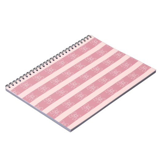 Cute Pink Bow Stripe Pattern – Girly Aesthetic Notitieboek (Linkerzijde)