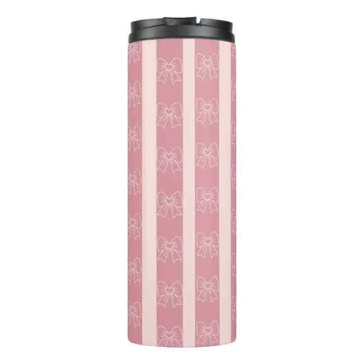 Cute Pink Bow Stripe Pattern – Girly Aesthetic Thermosbeker (Achterkant)